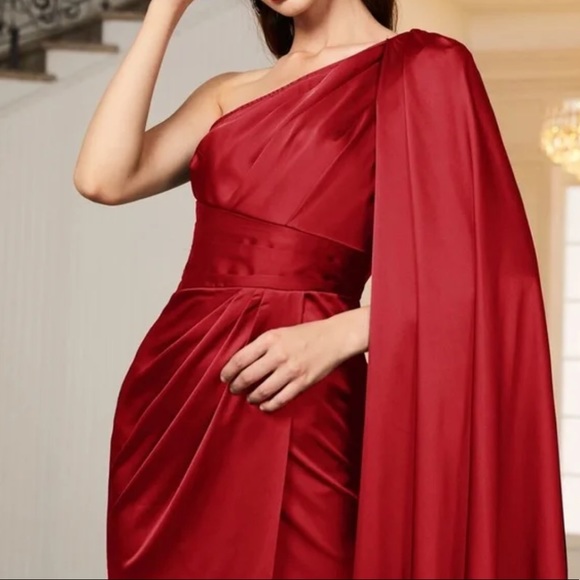 Luxe One shoulder Party Formal Evening Prom Satin Wedding Dress - Picture 13 of 16